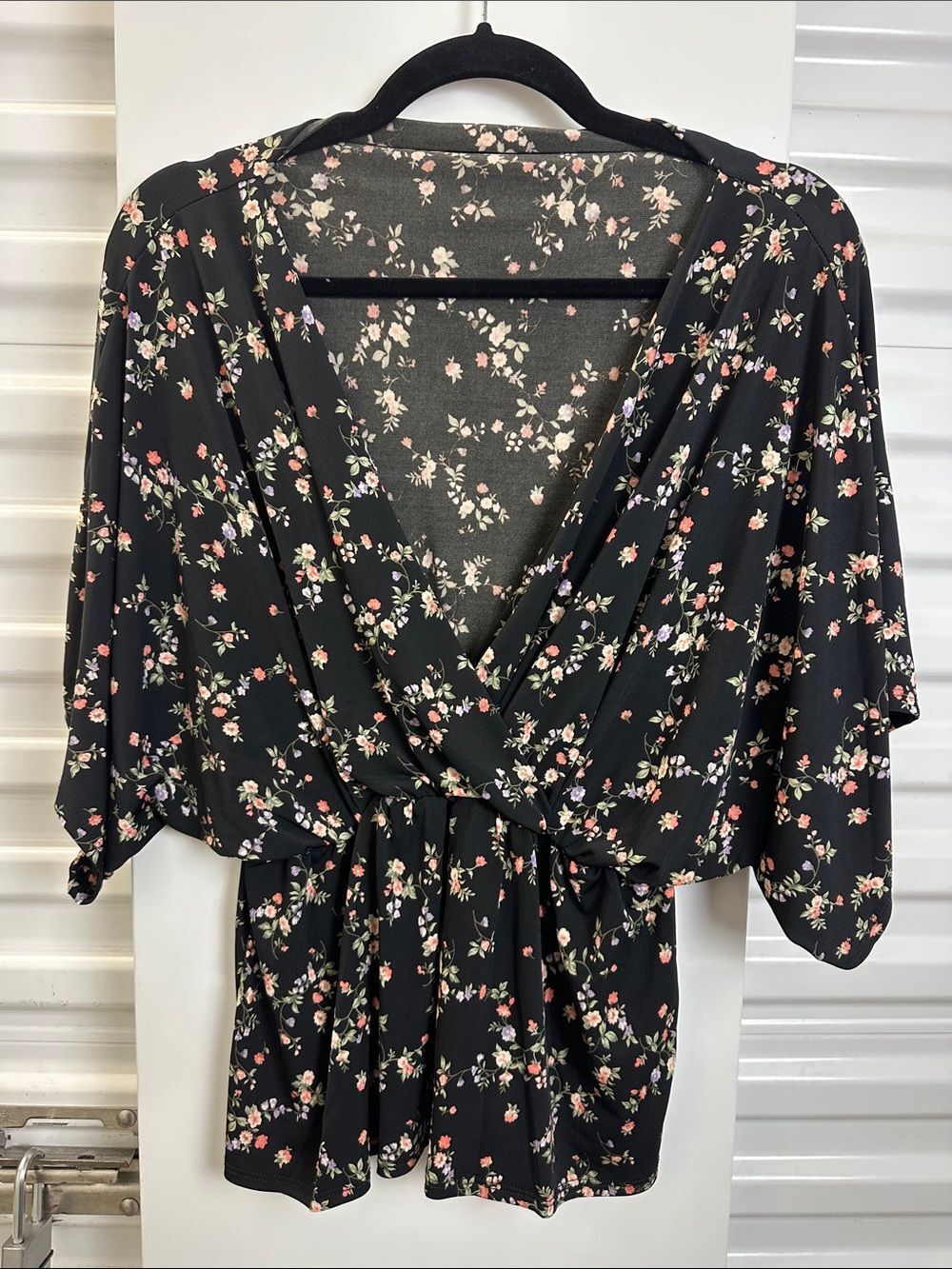 BOMBOM Black Floral Elastic waist Blouse